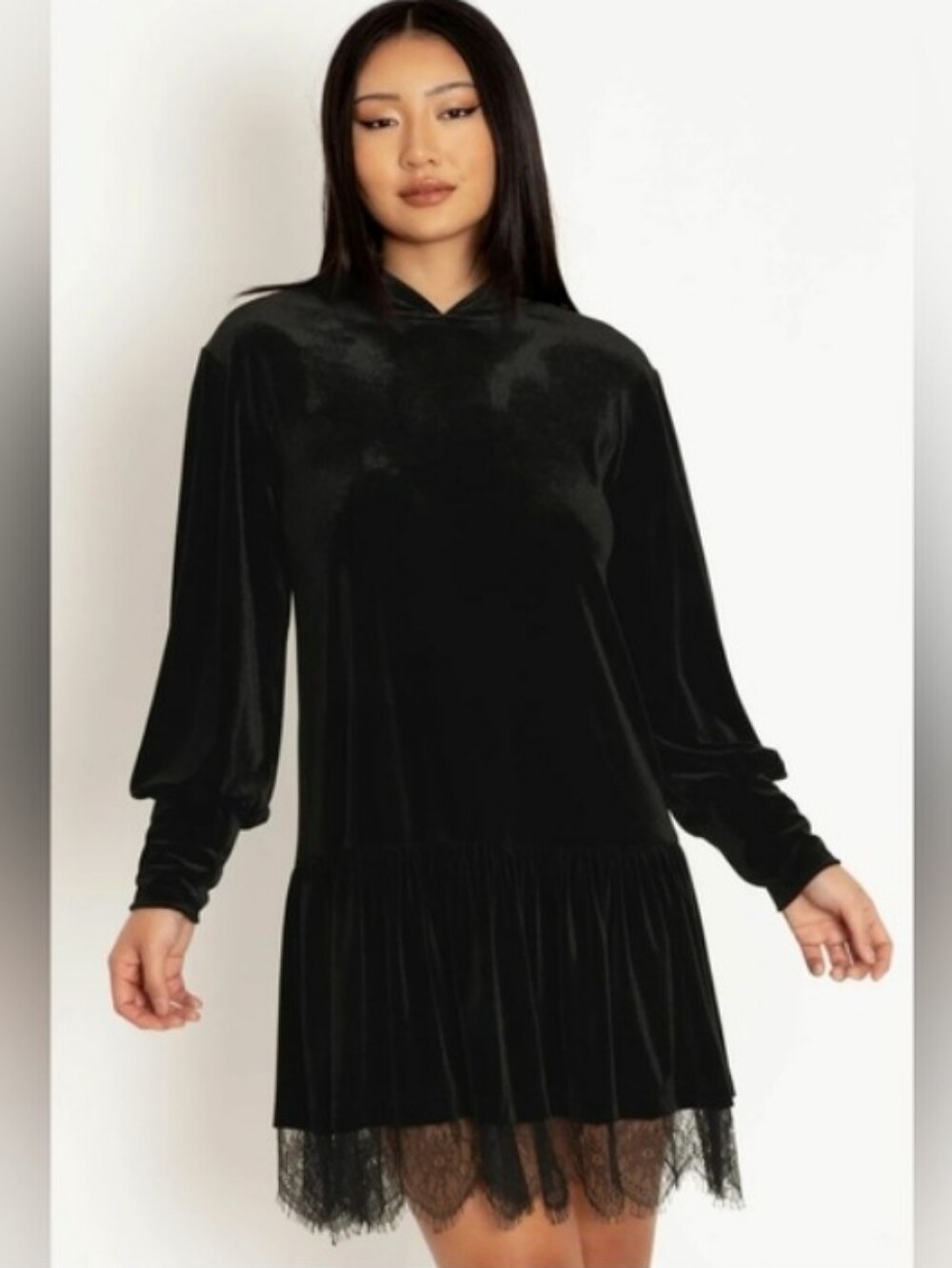 🦇 Blackmilk Velvet Black Hooded Sweater Dress Women's L/XL/1X